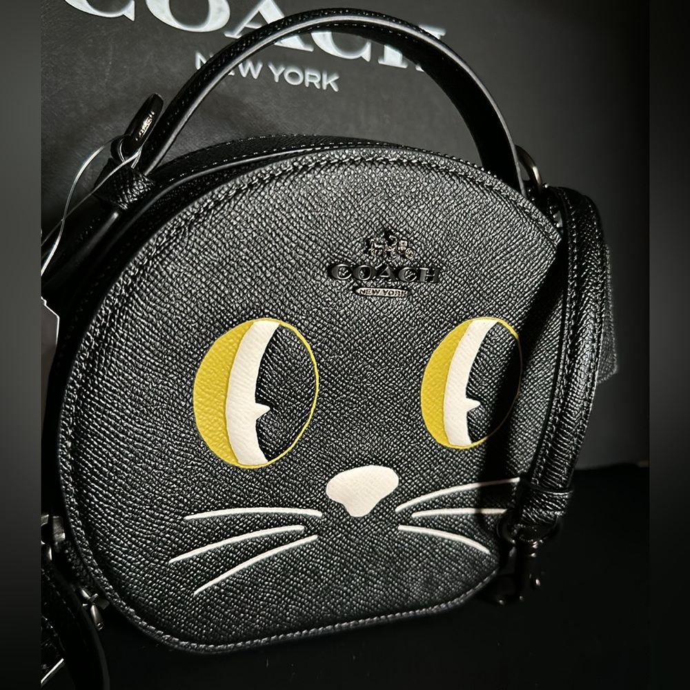 NWT Coach Canteen Circle Crossbody Halloween Cat Black Leather Purse Bag Kitten - Picture 8 of 12